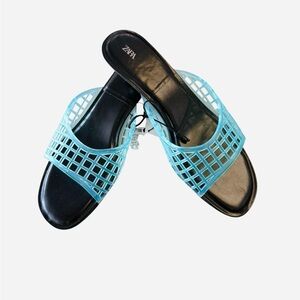 Zara Women's Aqua Grid Slide Sandals